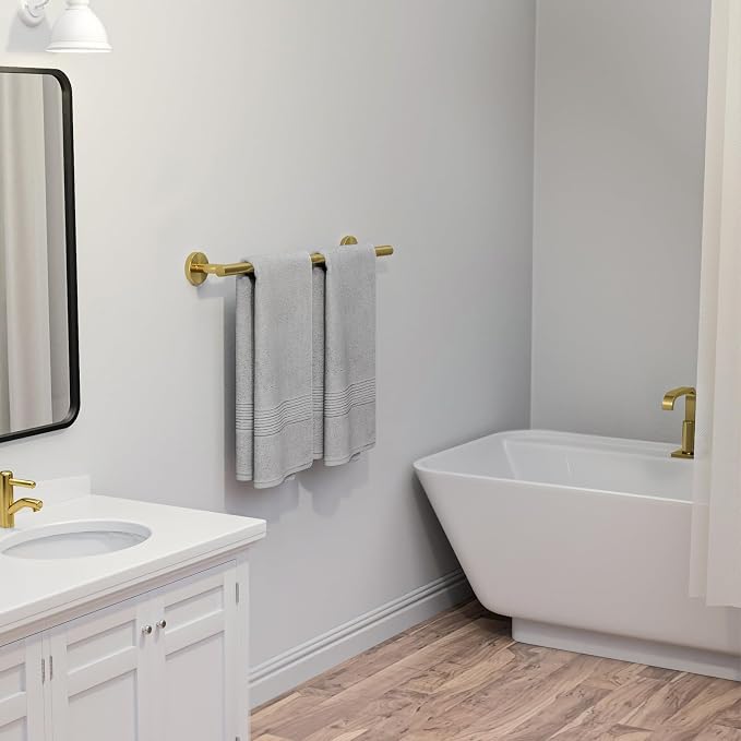 USHOWER Light Gold Towel Bar, 24-Inch Towel Racks for Bathroom | Thicken SUS304 Stainless Steel Towel Rod, Towel Holder Wall-Mounted, Modern Home Decor (Total Length 26-Inch)