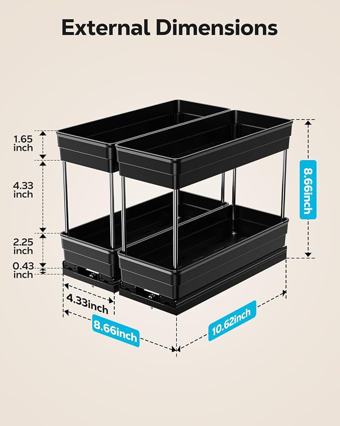 Nieifi 2 Tier Vertical Spice Rack Pull Out for Cabinet-4-1/3 inch Wide | ABS material,spice pull out organizer for cabinet,two installation methods,suitable for cabinets and countertops