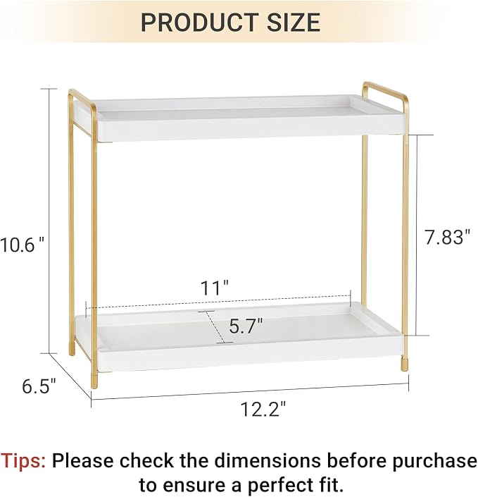Mkono Bathroom Counter Organizer, 2 Tier Countertop Bathroom Decor Wood Storage Sink Shelf for Vanity Kitchen Coffee Station Home Office, Makeup Tray for Cosmetic Skincare Perfume, Gold and White