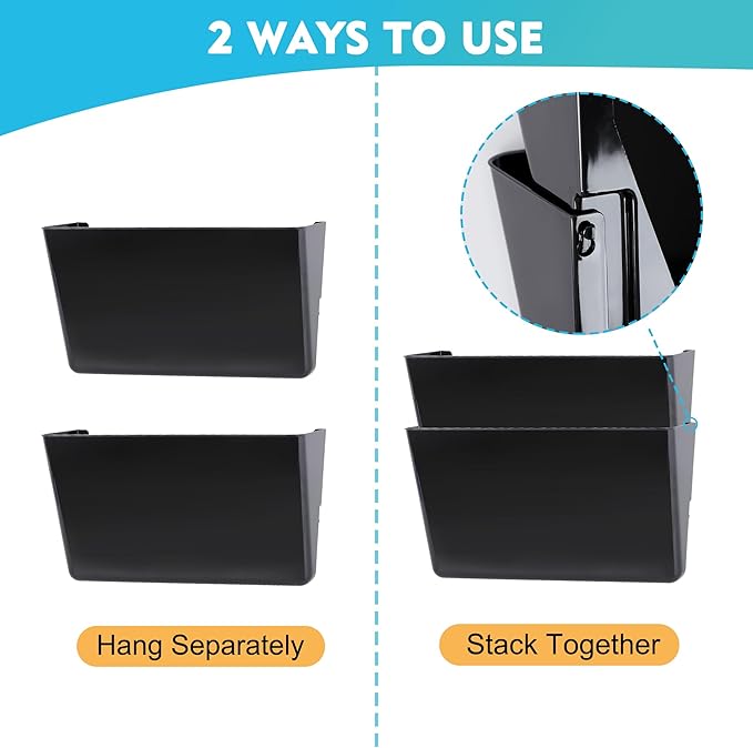 EASEPRES 8 Pack Black Plastic Single Pocket Hanging File Organizer, Wall Mount Paper Mails Magazines Holder, Mounted Folder Bins for Office School and Home, 12.99x4.13x7.48 inches