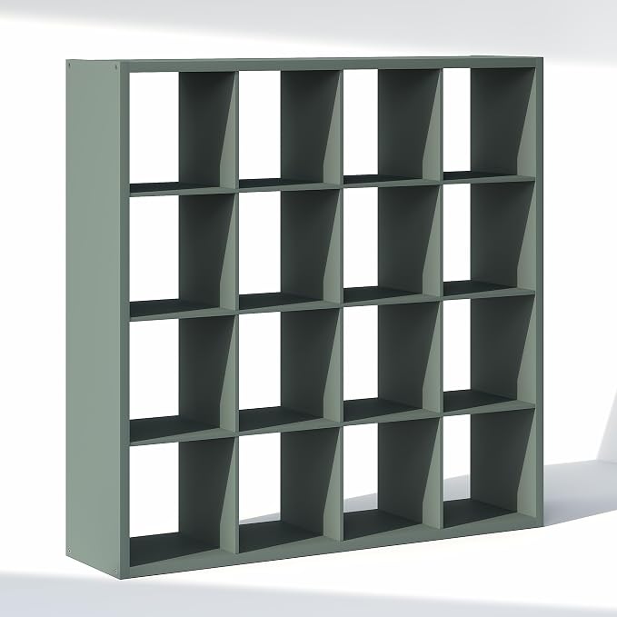Furinno Cubic Extra Thick 16-Cube Closet Organizers and Storage, Sage Green | 14.6 x 58 x 58 in, Open Shelf Closet Storage, Closet Organizer, for Wardrobe, Bedroom, Living Room