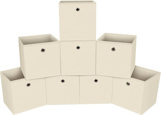 Foldable Storage Cubes Bins ,11 Inch Cloth Storage Cube Fabric Storage Box Cubes Organizer Baskets with Handles for Home Organizer Set of 8 (Creamy-White)