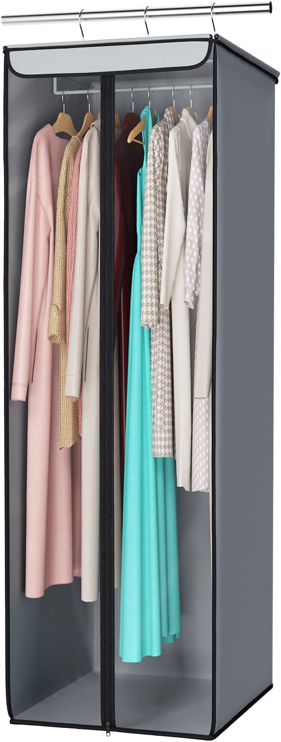 Univivi Garment Bags for Hanging Clothes, Cloth Bag 54 In, 1 PCS, Grey | Large Capacity, Easy Assembly, Clear Window, Dustproof, Durable Zipper, Hanging Garment Storage Bag for Suit, Coat, Dress
