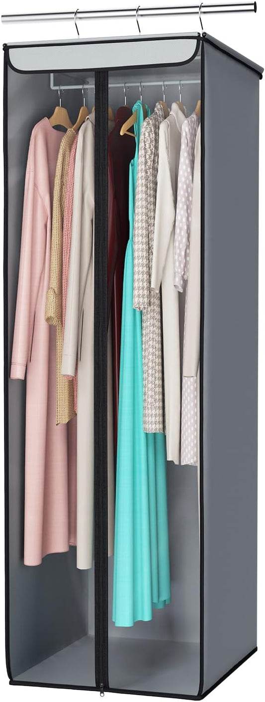 Univivi Garment Bags for Hanging Clothes, Cloth Bag 54 In, 1 PCS, Grey | Large Capacity, Easy Assembly, Clear Window, Dustproof, Durable Zipper, Hanging Garment Storage Bag for Suit, Coat, Dress