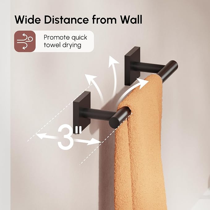 Matte Black Hand Towel Bar, 9 Inch Towel Racks for Bathroom | Thicken 304 Stainless Steel Towel Holder with Square Base, Towel Rod Wall Mounted, Modern Home Decor (Total Length 11 Inch)