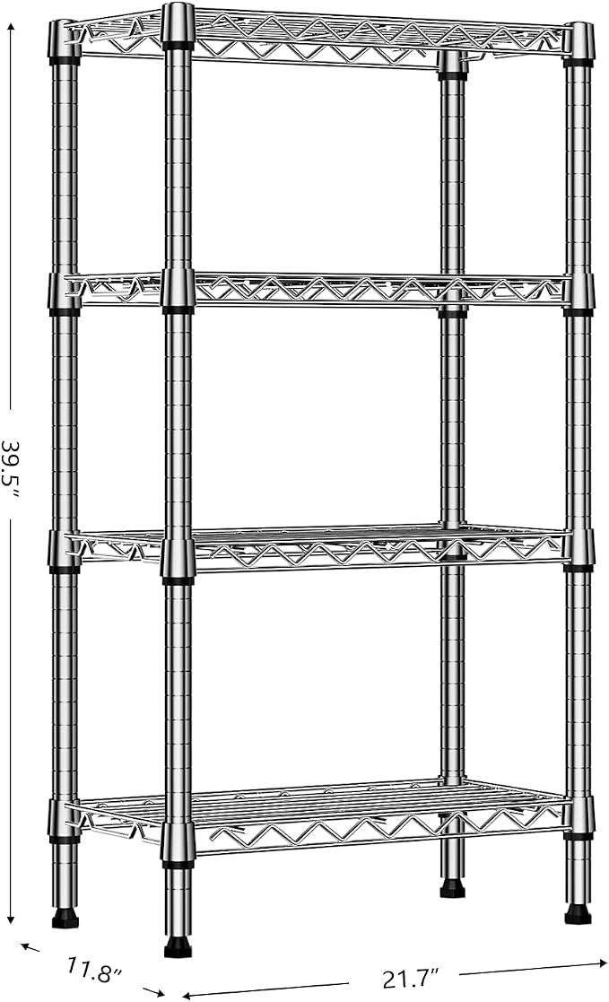 M MZG 1000 lbs 4 Tier Shelf Metal Storage Shelves Wire Rack Closet Organizers with PP Board for Garage Kitchen Bathroom Laundry Chrome 11.8" D x 21.7" W x 39.5" H