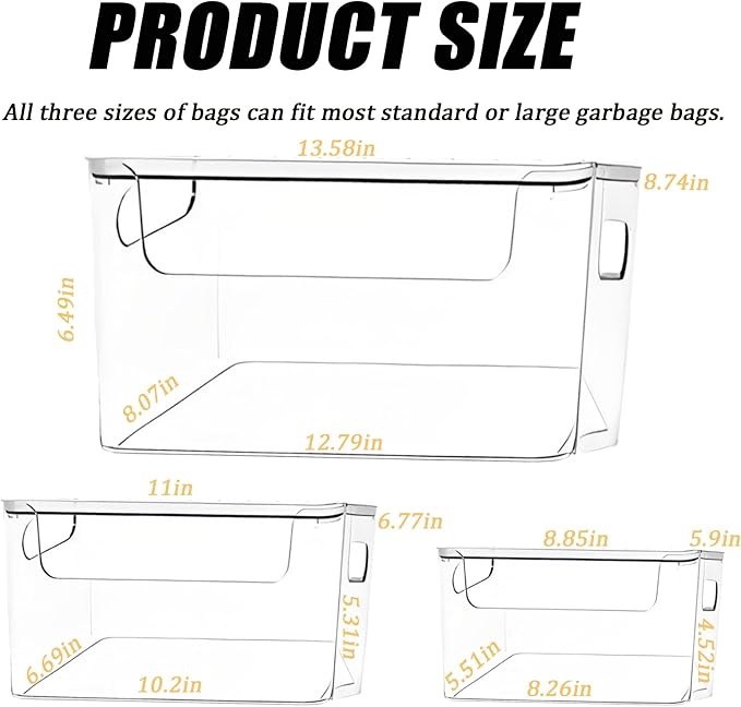 3 Pack Trash Bag Organizer Under Sink, Stackable Plastic Garbage Bags Holder with Lid, Trash Bag Dispenser Roll Storage for Kitchen, Pantry & Laundry Room Organization
