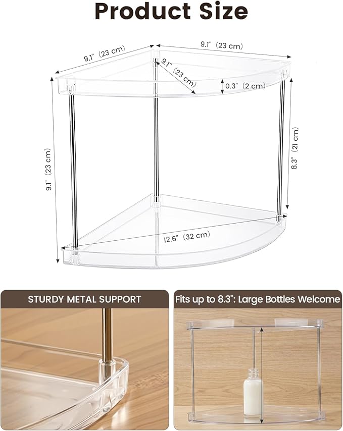 2 Tier Bathroom Counter Organizer, Clear Vanity Shelf Organizer for Skincare & Perfume, Non-Slip Bathroom Counter Shelf for Small Spaces, Bathroom Vanity Organizer Countertop (Triangular)