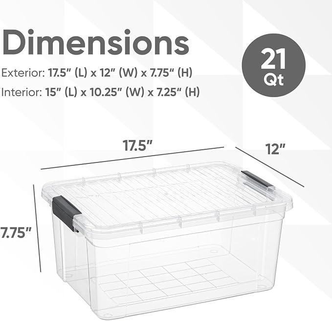 Superio Clear Storage Container with Lid, 16 Quart Plastic Bin for organization, Non-Toxic, BPA Free, Odor-Free, Stackable Latch Box organizer for Home, Dorm, Classroom, Garage, Closet (16 Quart)