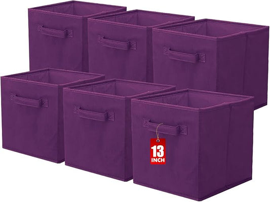 ShellKingdom Storage Bins, Foldable Fabric Storage Cube And Cloth Organizer | Storage Drawer For Closet And Toys, 13 X 13 X 13 INCH, 6 Pack (Purple)