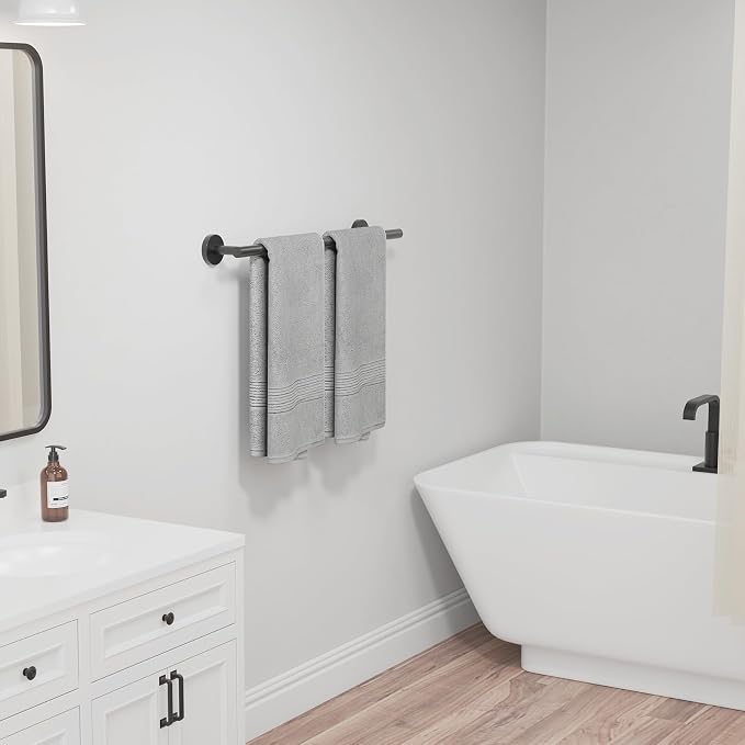 USHOWER Matte Black Towel Bar, 22-Inch Towel Racks for Bathroom | Thicken SUS304 Stainless Steel Towel Rod, Towel Holder Wall-Mounted, Modern Home Decor (Total Length 24-Inch)