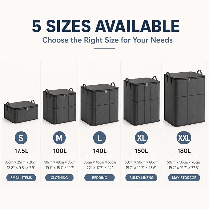 Spacious Moving Foldable Storage Bin with Reinforced Handles & Zipper，L：1 | XXL Foldable Large Capacity Storage Bag for Bedding, Blankets and Seasonal Clothes
