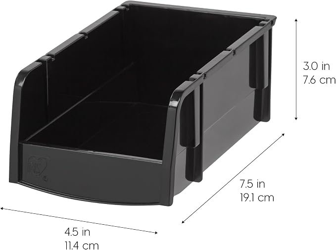 IRIS USA 12-Pack, Small Stackable Storage Bins, Black | Organize small parts, hardware, craft supplies, pantry items, and household essentials with open-front access, stackable bins