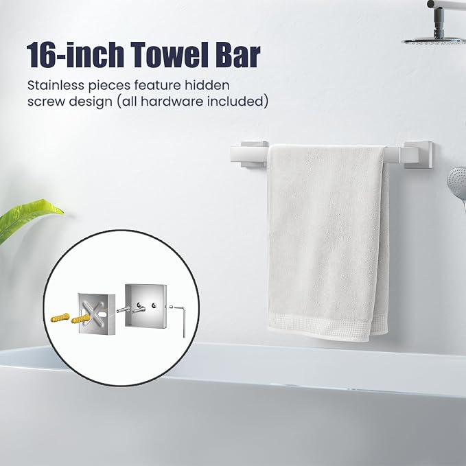 Bathroom Hardware Accessories Set: Bath Towel Bar Set, Towel Racks for Bathroom Wall Mounted, SUS304 Stainless Steel (Brushed Nickel, 5-Pieces)