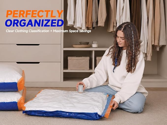 Vacbird Vacuum Storage Bags with Rechargeable Cordless Pump,9 Pack 3 Sizes Compression Packing Seal Bags, Space Saver for Clothes and Clothing Comforters, Blankets, Bedding and Closet Space Saving