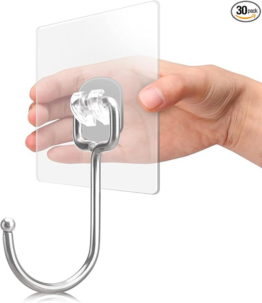 Antimbee 30-Pack All-Purpose Adhesive Hooks for Hanging, Wreath Door Hanger Heavy Duty Hooks 37 lb(Max), Sticky Wall Hook fit Home, Bathroom, Kitchen, Office and Outdoor