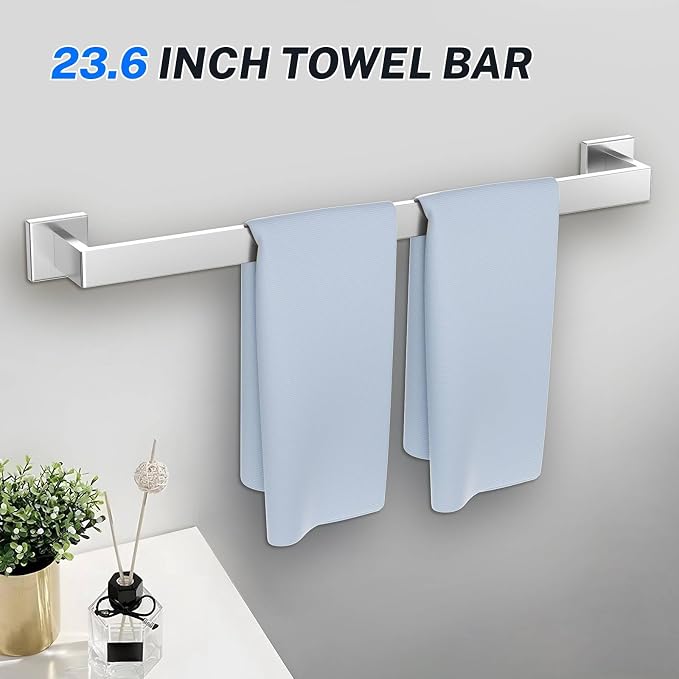 Brushed Nickel Bathroom Hardware Accessories Set 10-Piece Brushed Towel Bar Set Bath Towel Holder Set Stainless Steel Wall Mounted Towel Rack Set,23.6 in