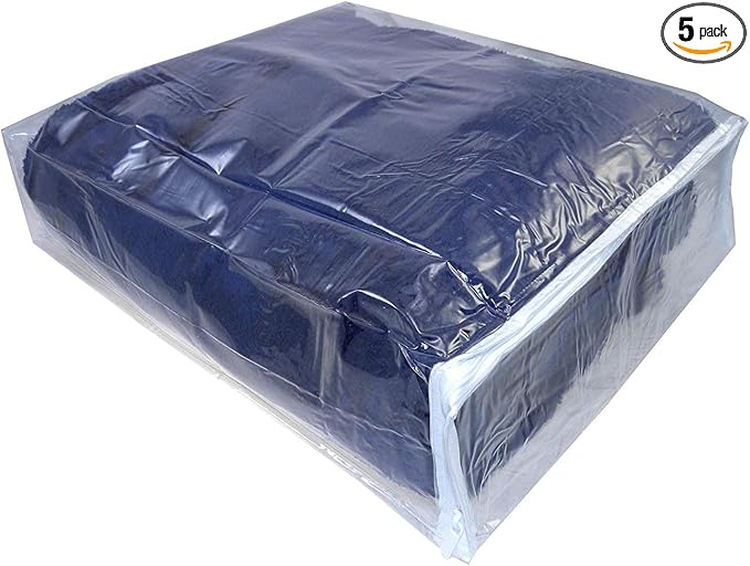 Clear Vinyl Zippered Blanket Storage Bags 15x18x5 Inch set of 5
