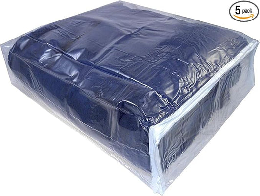 Clear Vinyl Zippered Blanket Storage Bags 15x18x5 Inch set of 5