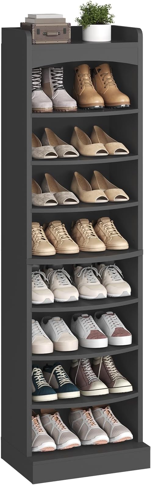 9-Tier Tall Shoe Rack, Wooden Shoe Storage Organizer, Narrow Shoe Cabinet with Removable Shelves for Small Spaces, Holds 18 Pairs of Shoes, for Entrance, Hallway, Black SS22BK