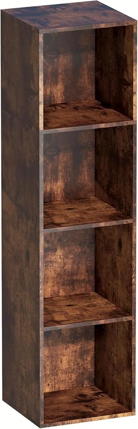 Cube Storage Organizer, 4 Cube Retro Bookshelf, Freestanding 4 Tier Open Shelf, Rustic Brown Retro Shelves for Home Office, Bedroom, Living Room, Study
