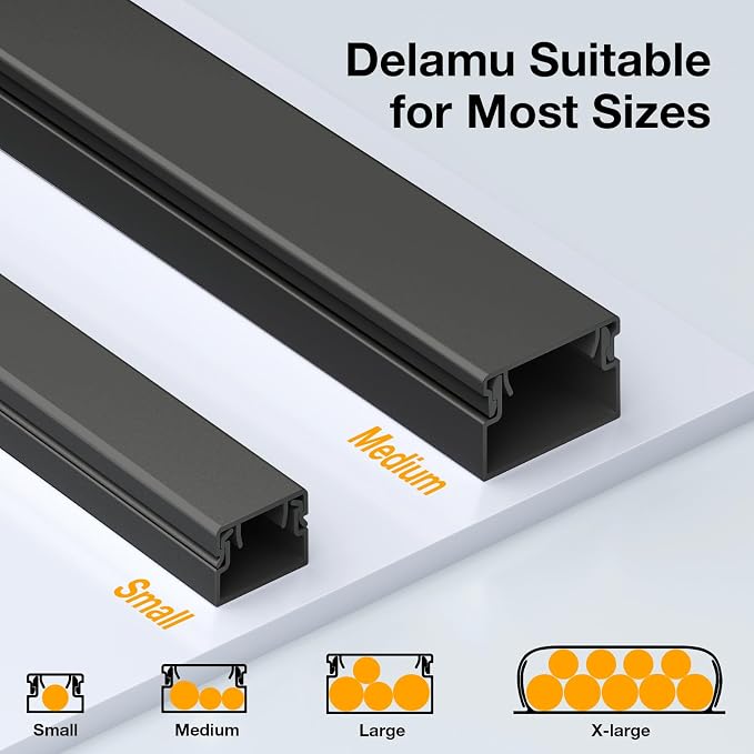 Delamu 157in Cord Covers for Wires on Wall, Cord Hider for 1 Cord, Paintable Cable Hider, Cable Management Wire Covers for Cords,W0.55 H0.4in, Black
