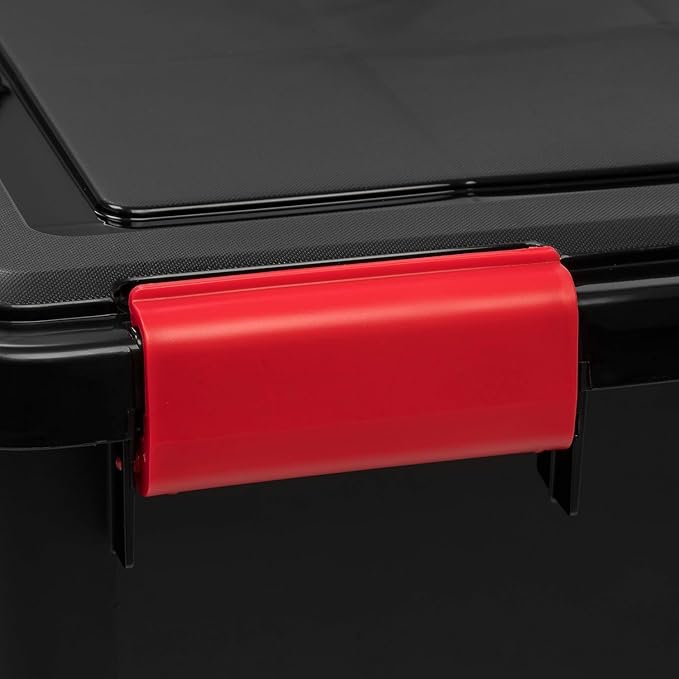 IRIS USA 3-Pack 106 Qt Storage Bins with Gasket Lids, Black/Red | WeatherPro seal helps protect bulky items for moving, garage, attic and basement storage