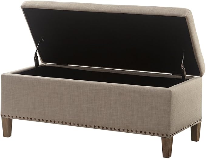Madison Park Entryway Accent Bench for Living Room Flip Top Storage Bench Ottoman, Nailhead Trim, Tufted Padded Top, Modern Bed End Bench for Bedroom Storage Chest, Indoor Seating, 42"Wide, Light Grey