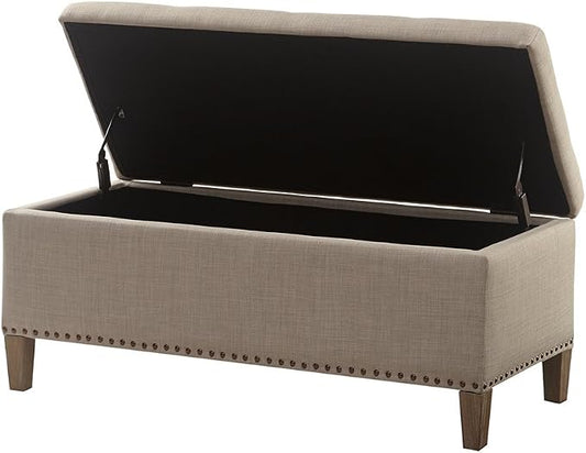 Madison Park Entryway Accent Bench for Living Room Flip Top Storage Bench Ottoman, Nailhead Trim, Tufted Padded Top, Modern Bed End Bench for Bedroom Storage Chest, Indoor Seating, 42"Wide, Light Grey