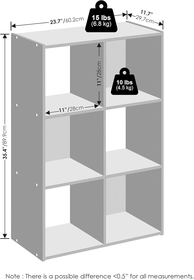 Furinno PELLI Book Shelf, 6-Cube Bookshelf, Cube Storage Organizer Bookcase, 11.7 x 23.7 x 35.4, for Living Room, Bedroom, Home Office, Espresso