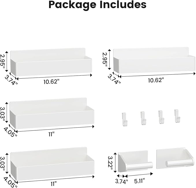 Mystozer Magnetic Spice Rack for Refrigerator, 4 Pack Magnetic Shelf and 1Pack Paper Towel Holder,Fridge Organizers and Storage White(5 Pack)