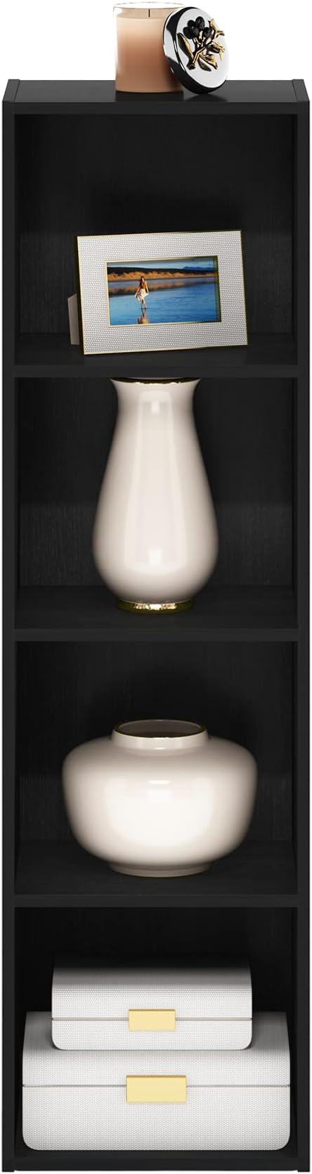 Furinno PASIR Book Shelf, 4-Tier Modern Bookshelf, Open Shelves Bookcase 9 x 12 x 42, Easy Assembly, for Living Room, Bedroom, Home Office, Blackwood