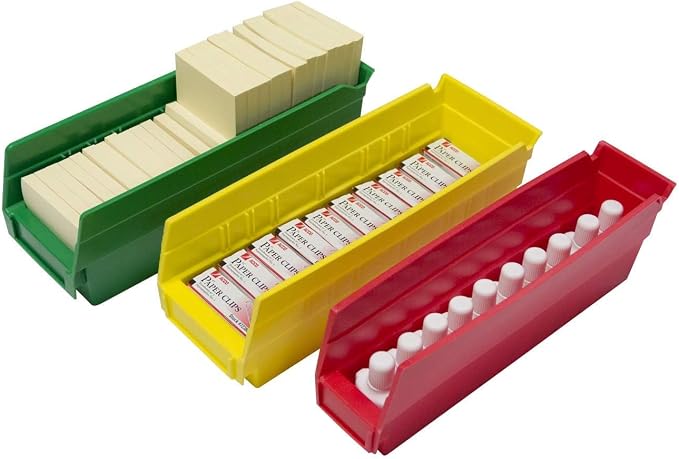 Akro-Mils 30120 Heavy Duty Plastic Shelf Bins, 12"x 4"x 4", Red, 24-Pack