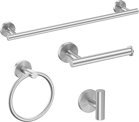 USHOWER 4PCS Brushed Nickel Bathroom Accessories Set, 18-Inch Towel Bar Set | Durable SUS304 Stainless Steel Bathroom Hardware Set, Towel Racks for Bathroom Wall Mounted, Modern Home Decor