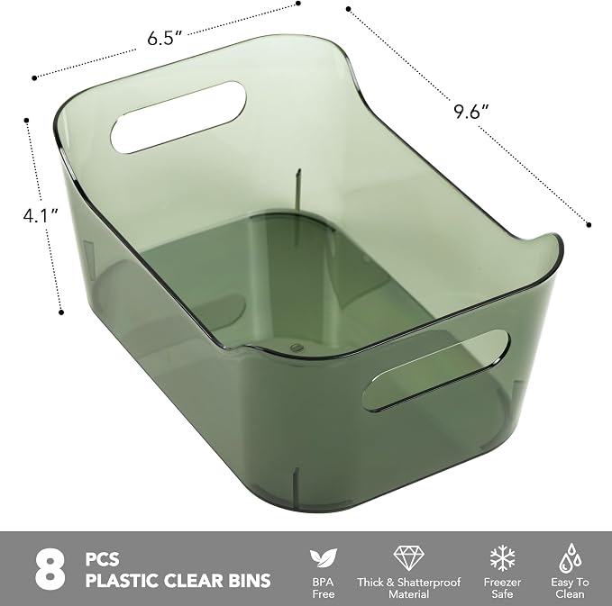 Tiawudi 8 Pack Plastic Storage Bins, Clear Pantry Organizers and Storage Containers, Multi-Use Organizer Bins for Kitchen, Bathroom, Office, Shelf, Fridge, Home Edit and Cabinet Organizers