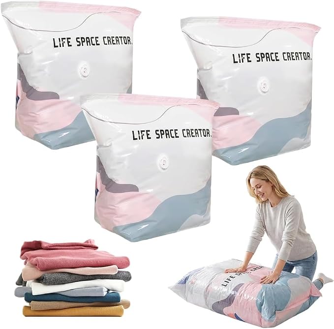 No-Pump Vacuum Storage Bags, Upgrade Large Storage Compression Bags No-Pump 3D Vacuum Storage Bags for Clothes, Comforters, Blankets, 2026 New Cube Compression Space Saver Bags(Medium)