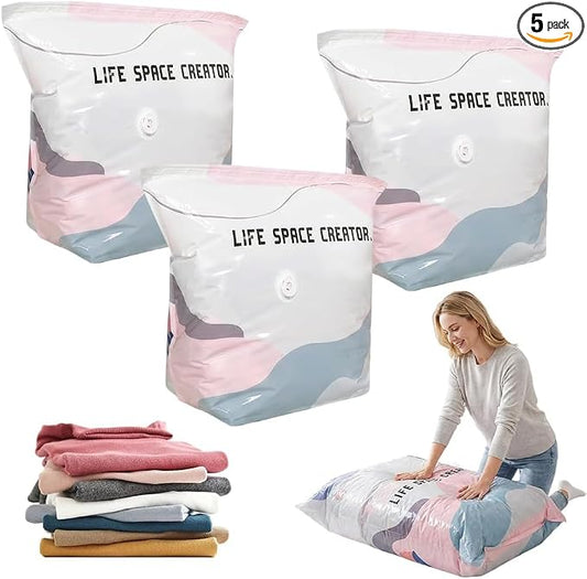 2026 Upgrade No‑pump Vacuum Storage Bags, Premium Extra Large Capacity Storage Compression Bags, Reusable Heavy Duty Storage Organize for Clothes Comforters Blankets Travel & Home (Medium * 3 Sets)