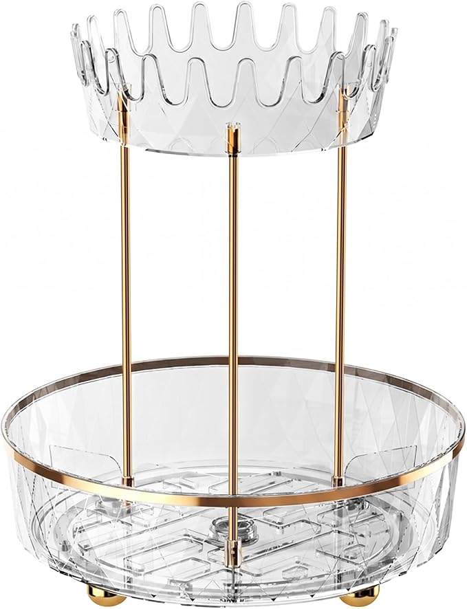 2 Tier Rotating Makeup Organizer for Vanity, Clear Bathroom Counter Organizer, Skincare Organizer and Perfume Organizer, Countertop Cosmetic Storage for Cabinet, Pantry and Kitchen (Clear)