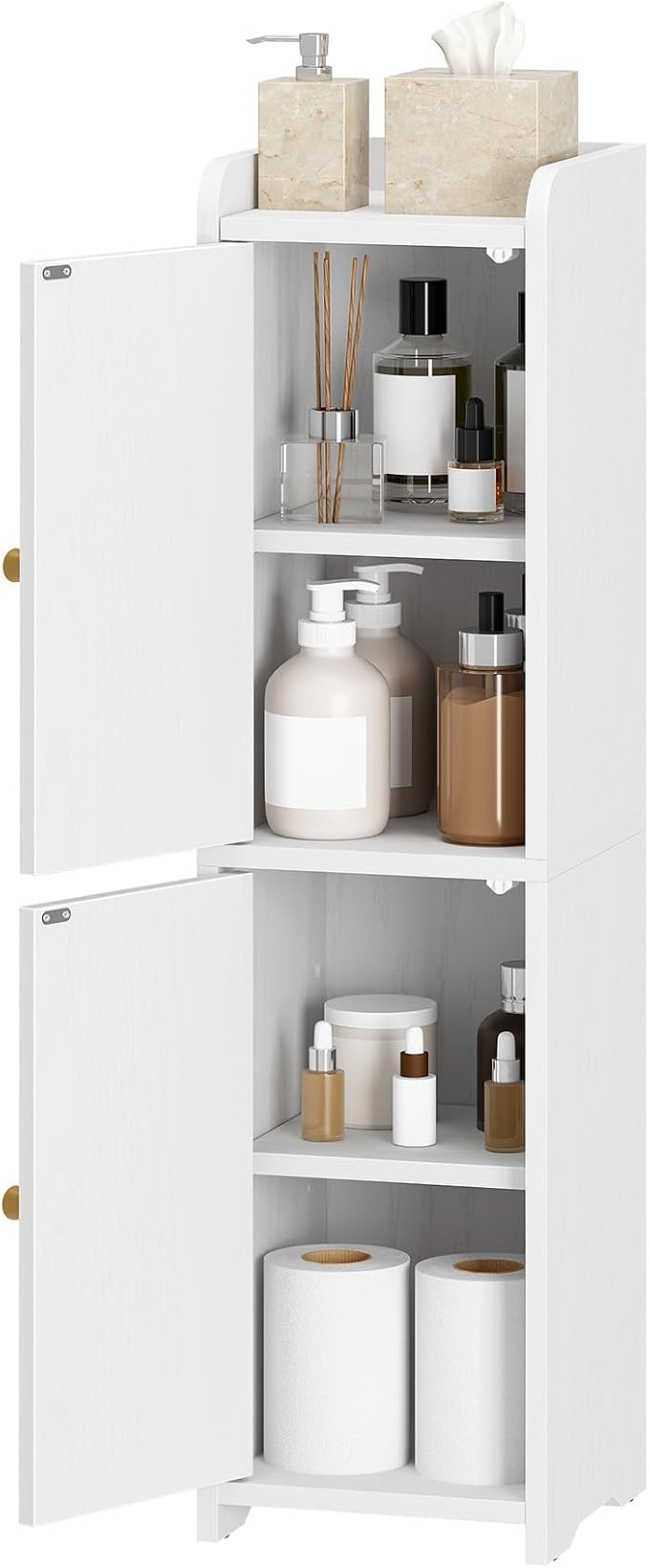 Hzuaneri Bathroom Storage Cabinet, Small Corner Floor Cabinet with 2 Doors | Narrow Toilet Paper Cabinets with Adjustable Shelf, Bathroom Organizer for Small Spaces, 7.9" D x 7.9" W x 29.5" H White