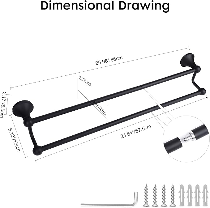 Antique 24 Inch Bathroom Double Towel Bar Matte Black,Towel Racks for Bathroom Wall Mounted,Bathroom Towel Holder Black,Two Towel Rod Hanger for Hotel