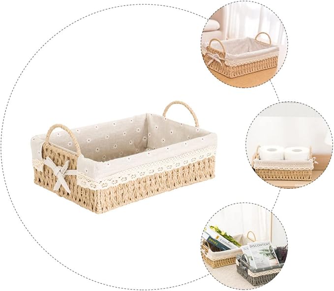 PRETYZOOM Hand-Woven Storage Basket Iron Frame Decorative Organizer for Snacks and Miscellaneous Items Portable Woven Bin for Home and Garden