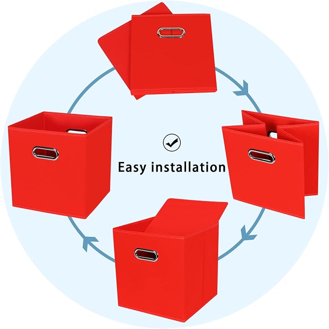Black Fabric Cubby Storage Bins,13x13x13 Inches,Cube Organizer Bin Foldable Storage Boxes with Dual Handles Fabric Organizer Box and collapsible Storage basket,Set of 3,Red