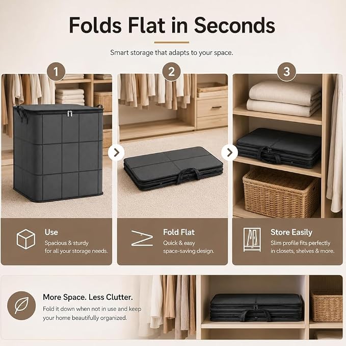 XXL Foldable Storage Bag with Reinforced Handles, Upgrade Spacious Moving Storage Bin Blanket Bags, Large Capacity Zippered Fabric Organizer for Bedding & Clothes，3Pcs：M:13.8 x 9.8 x 7.9 in