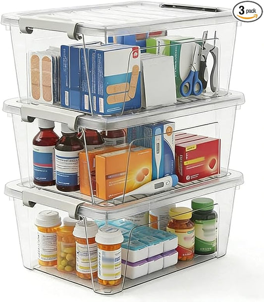WYT 8-Quart Clear Plastic Storage Bins with Lids & Secure Latches, 3-Pack Organizer Container Box with Latch Buckles for Home, Kitchen, Closet, Garage