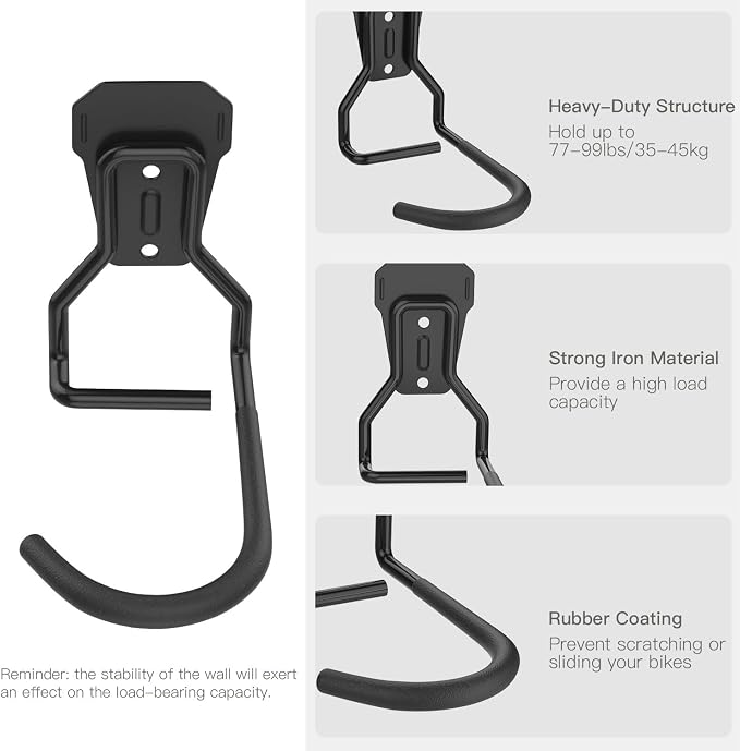 Housolution Bike Wall Mount with Fixed Hook, [6 Pack] Bike Storage Rack | Bike Rack Vertical Stand for Garage - Easily Hang/Detach - with Screws Iron Bike Hanger Brackets