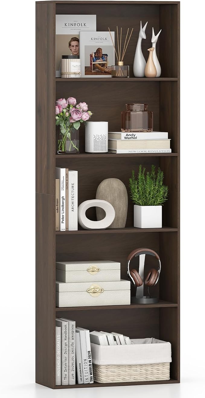 Giantex 5-Tier Bookshelf, Freestanding Bookcase with 5 Open Shelf | Modern Display Shelf, Storage Organizer for Living Room, Home Office, Dark Walnut
