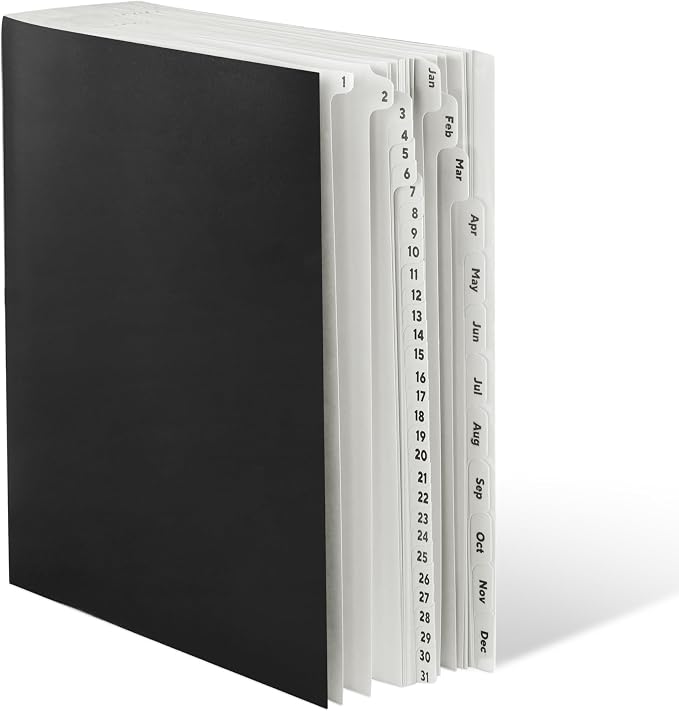 Amazon Basics Expandable Desktop File Sorter, Daily & Monthly Paper Organizer, Letter Size, Black