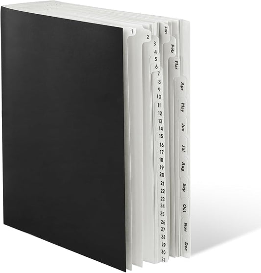 Amazon Basics Expandable Desktop File Sorter, Daily & Monthly Paper Organizer, Letter Size, Black