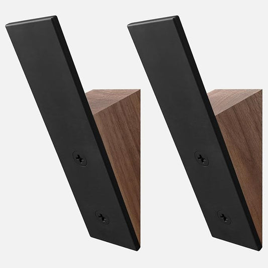 Walnut Wood Coat Hooks, High End Walnut Wood & Black Metal Wall Mounted Coat Hooks, Mid-Century Modern Clothes Hooks, Heavy Duty Wooden Hooks for Hanging Coats, Hats, Towels & More, Set of 2