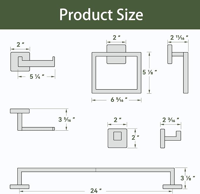 15-Pieces Matte Black Bathroom Accessories, 24 Inch Bathroom Hardware Set | SUS304 Stainless Steel Bath Towel Bar Set, Towel Racks for Bathroom Wall Mounted